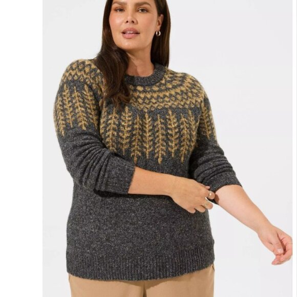 torrid Brand Vegan Cashmere Lurex Crew Neck Sweater Charcoal grey holly jacquard - Picture 1 of 6